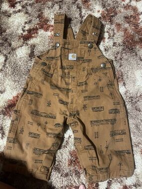 Carhartt Brown Train-Print Toddler Overalls